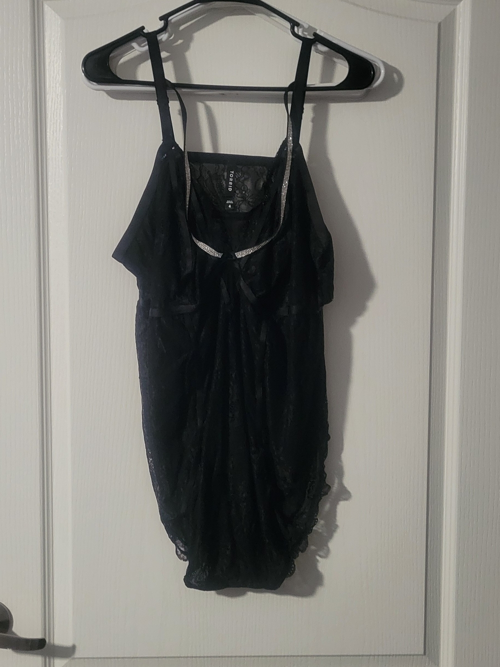 torrid Black Lace Thong Bodysuit with Diamond Straps